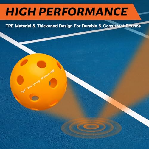 Warping Point Indoor Pickleball Balls, 4 Pack 26 Holes Orange PickleBalls with Mesh Bag, Meet USAPA Specifications, High Bounce Durable Practice Pickle Ball for Beginners Intermediate Player