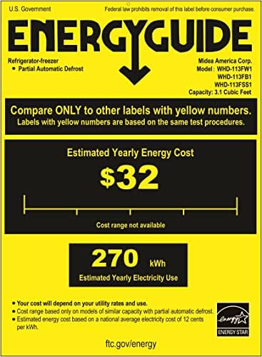 Midea WHD-113FB1 Double Door Mini Fridge with Freezer for Bedroom Office or Dorm with Adjustable Remove Glass Shelves Compact Refrigerator, 3.1 cu ft, Black