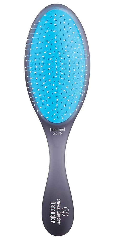 Olivia Garden OG Brush Detangler, removable cushion, scalp hugging shape massages the scalp, for wet or dry hair, for women, men and children, Fine to Medium hair, Black