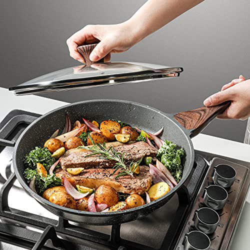 SENSARTE Nonstick Frying Pan Skillet with Lid, Omelet Pan with Cover, Healthy Egg Pan Chef's Pan, Kitchen Cooking Pan, PFOA Free (8inch + Glass Lid)