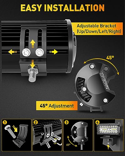 NAOEVO 7 Inch LED Light Bar, 480W 48,000LM Offroad Fog/Driving Lights LED Tractor Lights with Spot Flood Combo Beam, Waterproof LED Work Lights for Truck Boat ATV UTV, 4 Pcs (White)