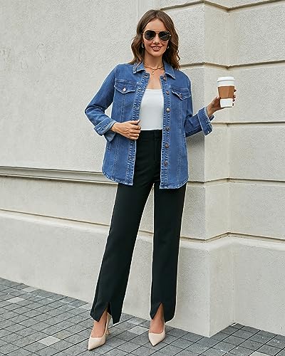 luvamia Women'S Jean Jacket Denim Outfit For Women Black Button Down Shirt Women Shackets For Women Fall Outfits For Women Denim Long Denim Jackets Size 3X-Large Size 24 26
