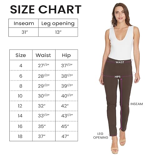 SLIM-SATION Women's Wide Band Regular Length Pull-on Straight Leg Pant with Tummy Control, Chocolate, 4