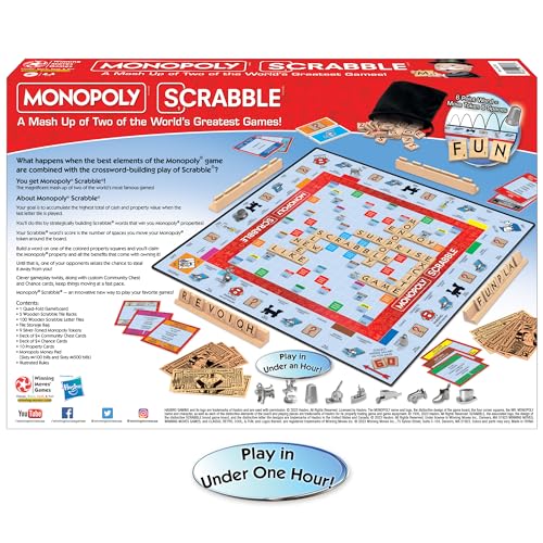 Monopoly Scrabble Game, Play in Under ONE Hour, Score Your Scrabble Word - Move Your Token, by Winning Moves Games USA, Mash-Up of 2 of The World's Greatest Games, 2 to 4 Players Ages 8+ (1250)