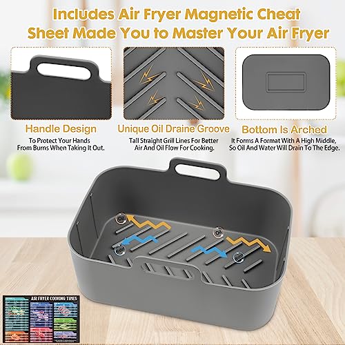 8 QT Air Fryer Silicone Liners Rectangular for Ninja Foodi Dual Reusable Silicone Airfryer Liner Rectangle Silicone Air Fryer Oven Basket (8 * 5.3 inch（8 QT）, DZ201 - Black)