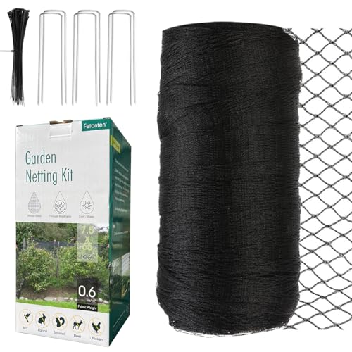 Bird Netting for Garden, Fetanten 7.5 x 65 FT Heavy Duty Garden Netting Mesh Pest Barrier with Ties and Staples for Vegetable, Fruit Trees, Blueberry Protection Against Birds, Deer, Poultry