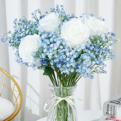 LYLYFAN Babys Breath Artificial Flowers,12 Pcs Gypsophila Real Touch Flowers for Wedding Party Home Garden Decoration Blue