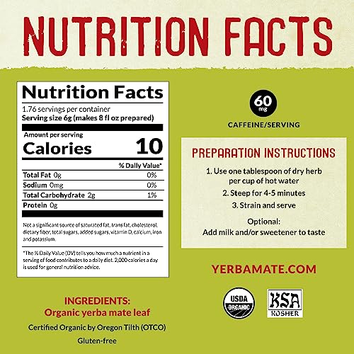 ECOTEAS Organic Yerba Mate Loose Leaf Tea – Natural Energy & Detox Herbal Tea – Caffeine Alternative - Kosher, Non-GMO, Gluten-Free - Unsmoked Pure Leaf from Argentina, 1 lb (Pack of 1)