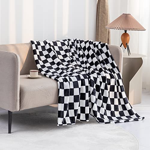 LOMAO Throw Blankets Flannel Blanket with Checkerboard Grid Pattern Soft Throw Blanket for Couch, Bed, Sofa Luxurious Warm and Cozy for All Seasons (Navy, 50"x60")