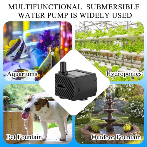 pamaner Submersible Pump, Small Fountain Pump with Tubing, Submersible Water Pump for Aquarium Fish Tank Indoor or Outdoor Pond Fountain Hydroponics Statuary (3W 50GPH, No Led Light)