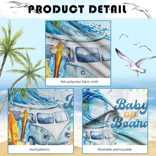 MEHOFOND 7x5ft Soft Fabric Summer Baby on Board Baby Shower Backdrop Summer Beach Oh Baby Baby Shower Party Decorations Tropical Sea Wave Surfboard Background Seaside Newborn Birthday Photo Props