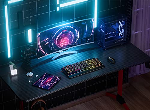 Furmax Gaming Desk T-Shaped Pc Computer Table with Carbon Fiber Surface Free Mouse Pad Home Office Desk Gamer Table Pro with Game Handle Rack Headphone Hook and Cup Holder (Black, 55 Inch)