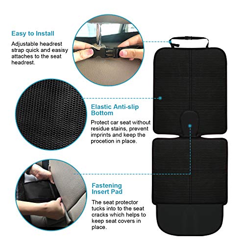 MORROLS Car Seat Protector for Child, Baby, Pets -1 Pack car seat Cover with Thick Padding- Waterproof Universal Size with Mesh Pockets (Black)