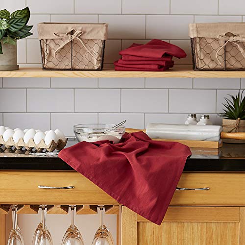 DII Basic Solid Dishtowel Collection Cotton Flat Woven, Small Set, 18x28, Tango Red, 6 Piece