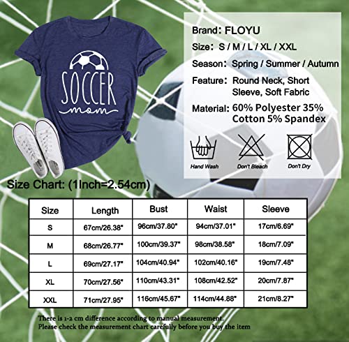 FLOYU Women Soccer Mom Shirt Soccer Ball Graphic Tee Football Mommy Letter Printed Tops Game Day Short Sleeve Shirt Black