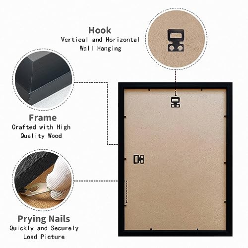 8.5x11 Picture Frame, Wall Gallery Photo Frames,Stable and Sturdy Black Frame with High Definition Plexiglass,8.5x11 Poster Photo Frame,Horizontal and Vertical Formats for Wall Hanging, Black
