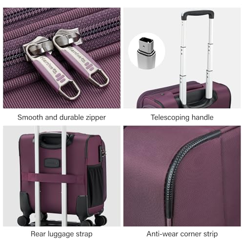 Hanke 16 Inch Underseat Carry On Luggage with Wheels Small Suitcase Softside Luggage Bags for Travel Lightweight Suitcases with Wheels Travel Luggage Personal Item for Men and Women.(Purple)