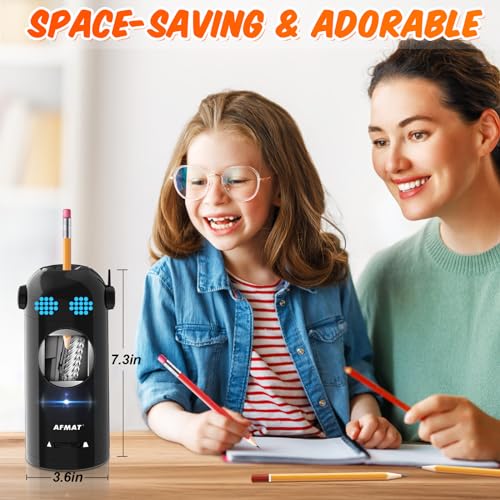 AFMAT Electric Pencil Sharpener, Robot Pencil Sharpener for Colored Pencils 7-11.5mm, Auto in & Out, Fully Automatic Rechargeable Hands-Free Pencil Sharpener for Home Classroom, Black