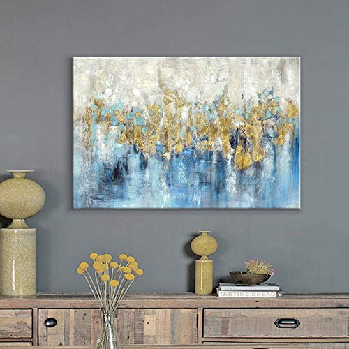 TAR TAR STUDIO Abstract Artwork Canvas Wall Art: Blue Picture Hand Painted Painting on Canvas for Living Room (45''W x 30''H, Multiple Sizes)