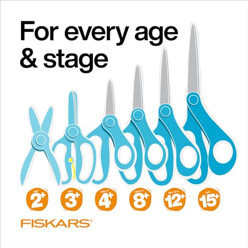 Fiskars 5" Pointed-Tip Scissors for Kids Ages 4-7, Scissors for School or Crafting, Back to School Supplies, Red