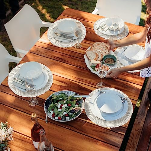 U'Artlines Indoor & Outdoor Round Cotton Placemat, Perfect for Fall, Dinner Parties, BBQs, Christmas Parties and Everyday Use,4pcs placemats, Ivory White