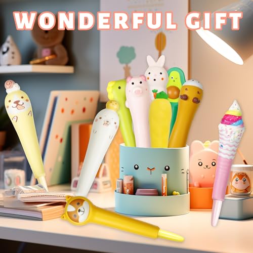 Pipigaty Kawaii Pens Squishies 10pk, gel ink Animals Fun Stationary, Great for Stress Relief, Cute Sponge Pens Set for Students With 20 Refills for Kids Students School Office