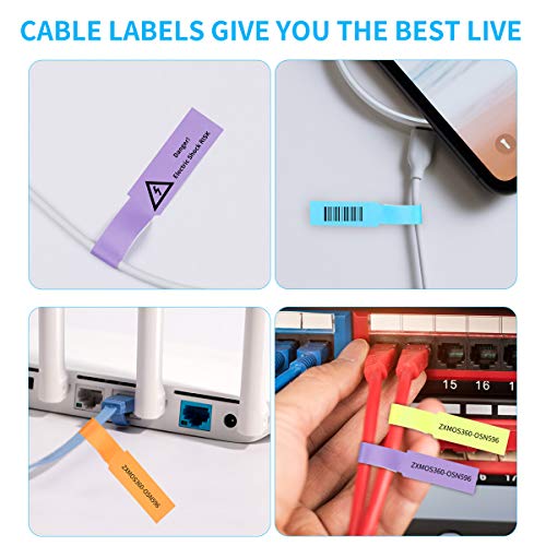 300 Pcs Cable Labels, JIQEZNL Premium 10 Colors Wire Labels Electrical, Waterproof Cord Labels Electronics Tags for Cable Management, Self-Adhesive Cable Labels Tags for Laser Printer and Handwriting