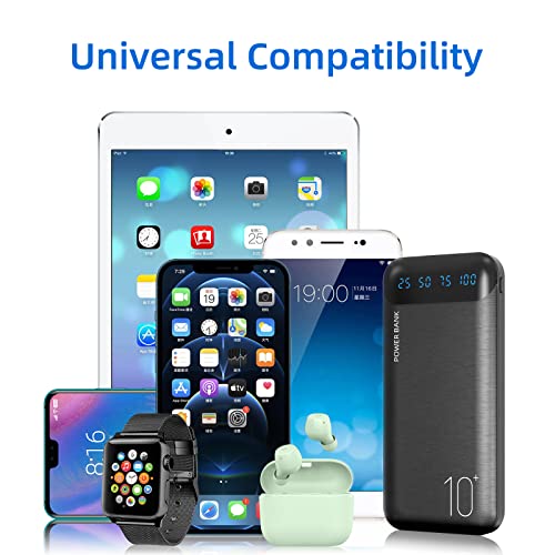 Power Bank 10000mAh Mobile Phone Portable Charger External Battery Pack with 2 USB 2.4 A Outputs and USB C Input Compatible with Huawei iPhone 12 11 X iPad Samsung Galaxy S20 Android Tablet (Black)