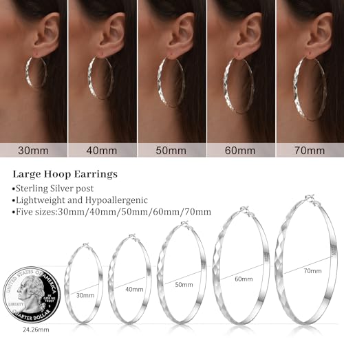 Senteria Large Silver Hoop Earrings for Women 925 Sterling Silver Hoop Earrings Hypoallergenic Silver Hoop Earrings Lightweight Big Silver Hoop Eearrings for Women