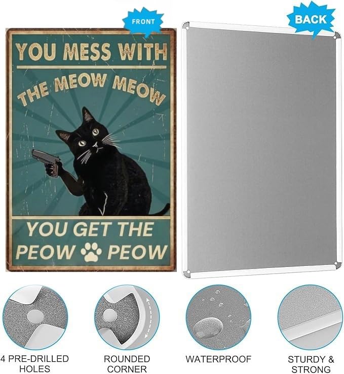 Carastora Retro Cat Decor Sign – Humorous Tin Metal Wall Art for Pet Owners, Perfect for Bedroom, Café, or Kitchen – Cat Lover Gift, 12x8 Inch