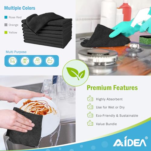 AIDEA Microfiber Cleaning Cloths-12PK, Soft Absorbent Cleaning Rag, Lint-Free Streak-Free Cleaning Towel for House, Kitchen, Car, Window (12in.x12in.)