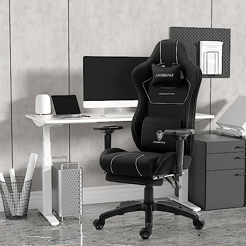Dowinx Gaming Chair Tech Fabric with Pocket Spring Cushion, Ergonomic Computer Chair with Massage Lumbar Support and Footrest, Comfortable Reclining Game Office Chair 300lbs for Adult, Black
