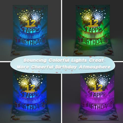 70th Musical Birthday Cards, 3D Pop Up Blowable LIGHT Cake Happy Birthday Cards with Music and Cheers Sound, Popup Greeting Birthday Gifts Card for Women, Men, Mom, Father, Grandmother Turning 70 Years Old