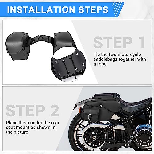 OXMART Motorcycle Saddlebags, Large Capacity Saddle Bags, Waterproof PU Leather Side Bags with White Stitching Quick-release PU Universal for Sportster Shadow Softail Dyna V-star-Upgrade Style