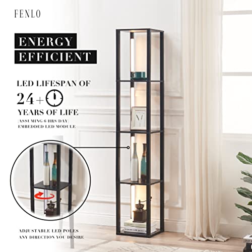 FENLO Fancy - LED Display Shelf with Dimmable Lights, LED Shelf Floor Lamps for Living Room, Sturdy Corner Shelf Curio Cabinet Display, Tall Floor Lamps with Shelves