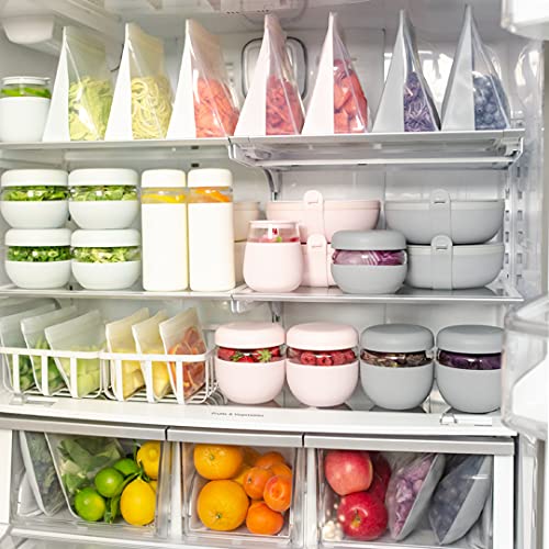W&P Porter Silicone Reusable Storage Bags, Stand-Up Variety 2 Pack (36oz, 50oz), Blush, Food Storage Container, Microwave and Dishwasher Safe, Easy Cleaning