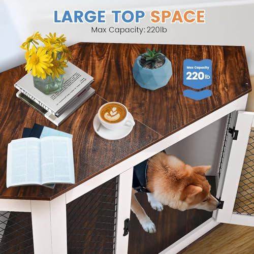 BOEASTER Corner Dog Crate Furniture, Wooden Dog Kennel End Table with Door Furniture Style Dog House Pet Crate Indoor Use for Small Medium Dogs