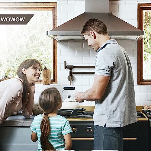 WOWOW Pot Filler Faucet Antique Bronze Commercial Wall Mount Stove Faucet, Brass Pot Filler Folding Faucet Over Stove, Kitchen Pot Faucet with Double Joint Swing Arms