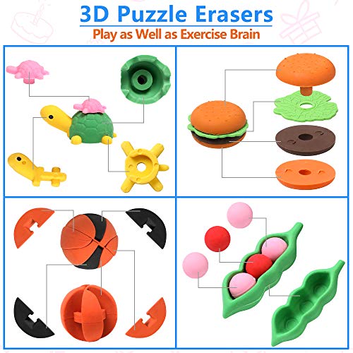 Animal Erasers for Kids 50 Pack Kids Eraser Bulk Pull Apart Erasers 3D Puzzle Erasers Classroom Rewards and Prizes Class Treasure Box Kids Party Favors Back to School Supplies Gift