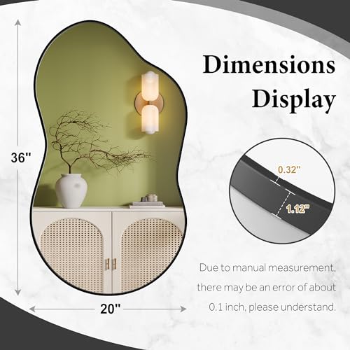 Dorlicecass Irregular Wall Mirror - Wall Mirrors Decorative 20"x36" Black Asymmetrical Mirror Aviation Aluminum Alloy Frame for Bathroom, Bedroom, Living Room, Cloakroom, Entryway