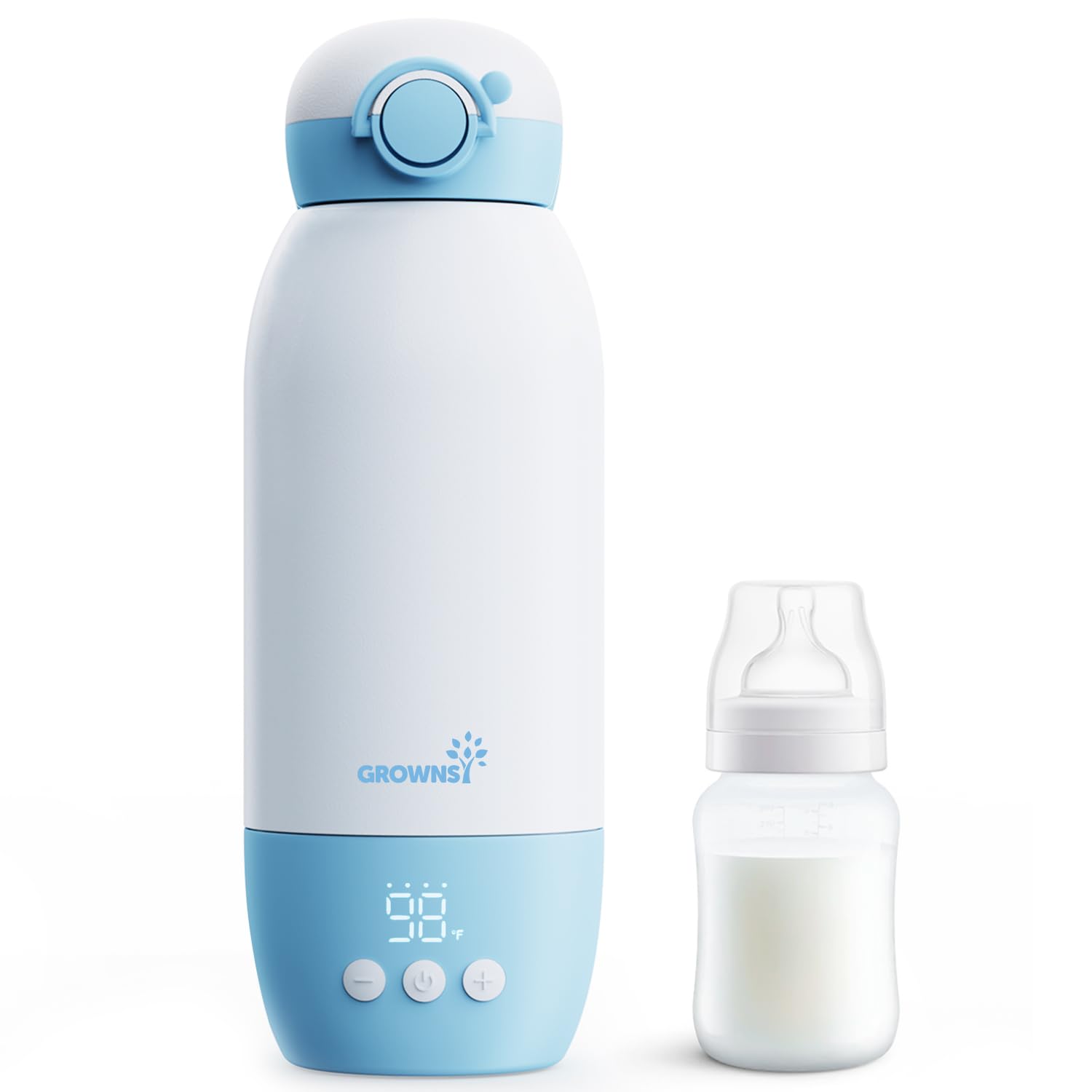 Portable Bottle Warmer, GROWNSY Fast Baby Bottle Warmer On The Go, Cordless Travel Milk Warmer for Breastmilk/Formula, with Precise Temperature Control, Memory Function