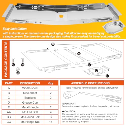 Grease Tray with Catch Pan for Dyna Glo Grill Replacement Parts - Universal Drip Pan for 4/5 Burner Gas Grill Models from Nexgrill, Expert Grill, Kenmore, BHG and More (24"-30") (Silver)