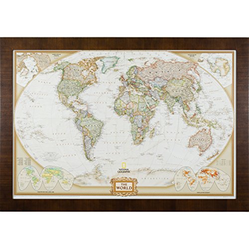 Craig Frames Wayfarer, Executive World Push Pin Travel Map, Distressed Dark Brown Frame and Pins, 24 by 36-Inch