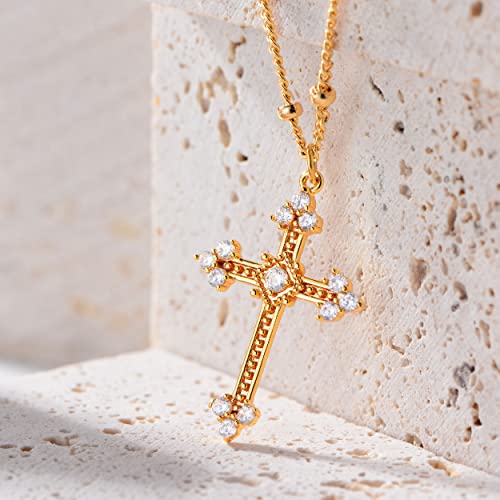 Fettero 14K Gold Plated Cross Necklace, Cross Faith Blank Pendant Dainty Chain Simple Tiny Jewelry Gift for Women