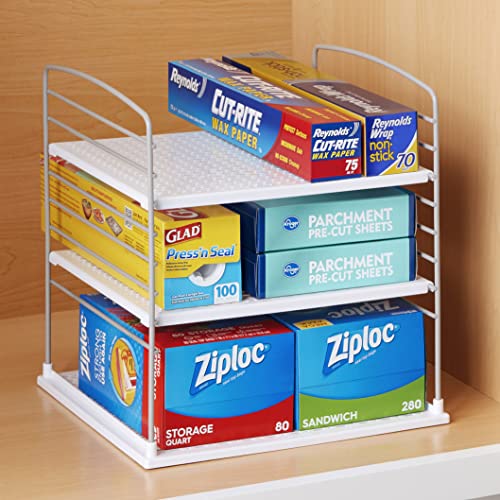 YouCopia UpSpace Cabinet Box Organizer, Adjustable Kitchen and Pantry Shelf for Plastic Wrap and Foil Storage, Extra Large, White