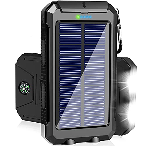 Saraupup Solar Charger Power Bank, 38800mAh Portable Charger Fast Charger Dual USB Port Built-in Led Flashlight and Compass for All Cell Phone and Electronic Devices Black