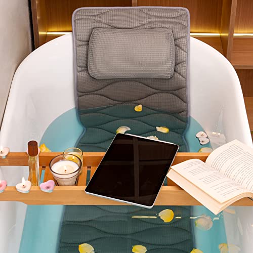 Full Body Bath Pillow, Bath Pillows for tub with Mesh Washing Bag & 21 Non-Slip Suction Cups, Spa Bathtub Pillow for Head Neck Shoulder and Back Support - 5D Air Mesh & Quick Drying | Blue