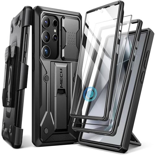 TONGATE for Samsung Galaxy S24 Ultra Case, [Bulit-in Screen Protector & Slide Camera Cover] [2 Front Frame] Military Grade Shockproof S24 Ultra Phone Case with Kickstand & Belt-Clip 6.8", Black