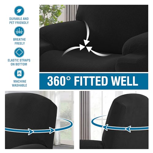 H.VERSAILTEX Stretch Couch Cover Recliner Cover Electric Power Lift Recliner Chair Cover Fitted Standard Large Power Lift Recliner with Side Pocket, Soft Thick Jacquard(Single Seat, Natural)