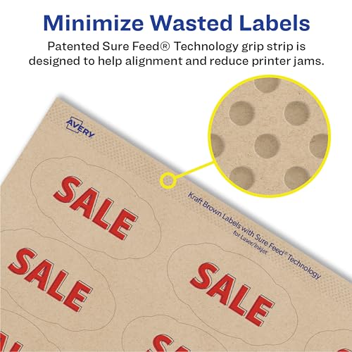 Avery Kraft Brown Scalloped Oval Labels with Sure Feed Technology, 1-1/8" x 2-1/4", Print to The Edge, Laser/Inkjet Printable Labels, 525 Total (22855)